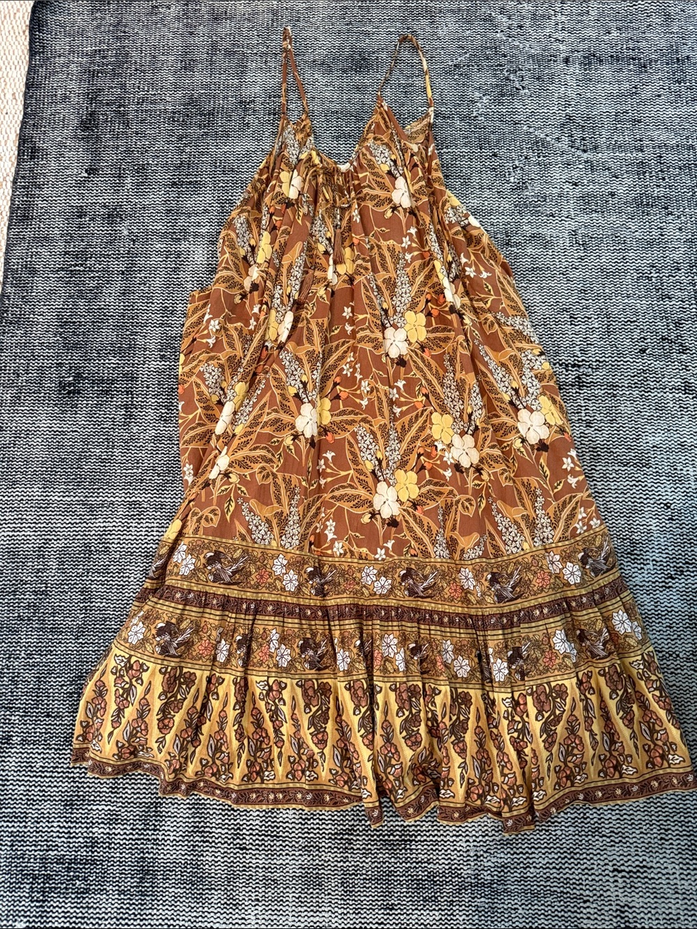Spell Floral Midi Dress in Mustard Brown XS Excellent! - Picture 2 of 4